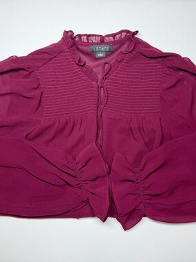 1.STATE Magenta Long Sleeve Blouse Women’s S Ruffled Cuff Lightweight Top